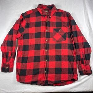 Field & Stream Men’s Medium Red Black Buffalo Plaid Flannel Shirt 100% Cotton